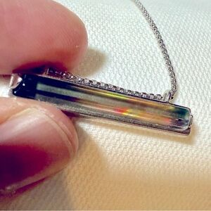 NWOT Kendra Scott Leanor Bar Pendant Necklace silver Dark Mother of Pearl